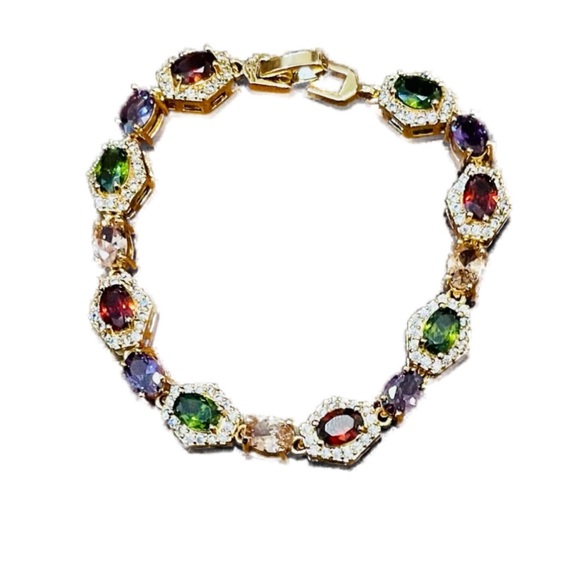 18K Gold Filled Multicolor Gemstone CZ Tennis Bracelet Red Green Purple Pink New - Picture 6 of 12